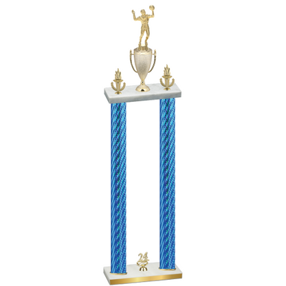 Double Blue Carbon Fiber Year Volleyball Trophy