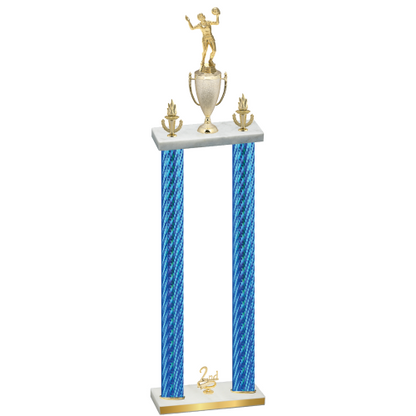 Double Blue Carbon Fiber Second Place Volleyball Trophy