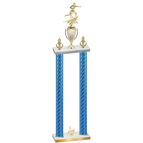 Double Blue Carbon Fiber Third Place Flag Football Trophy