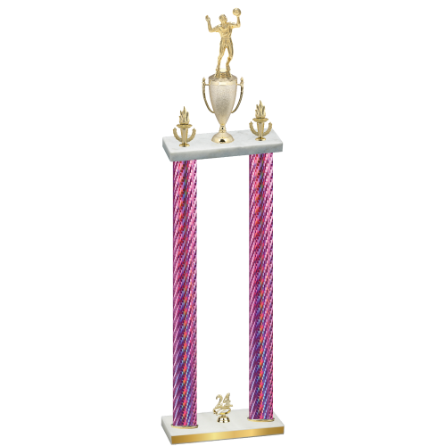 Double Pink Carbon Fiber Year Volleyball Trophy