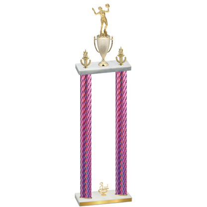 Double Pink Carbon Fiber Third Place Volleyball Trophy