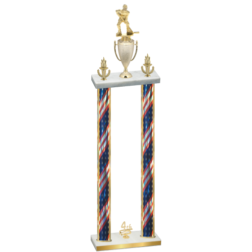 Double Flag USA Fourth Place Hockey Trophy