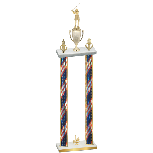 Double Flag USA First Place Golf Trophy