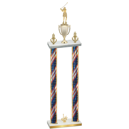 Double Flag USA First Place Golf Trophy