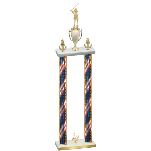 Double Flag USA Second Place Golf Trophy