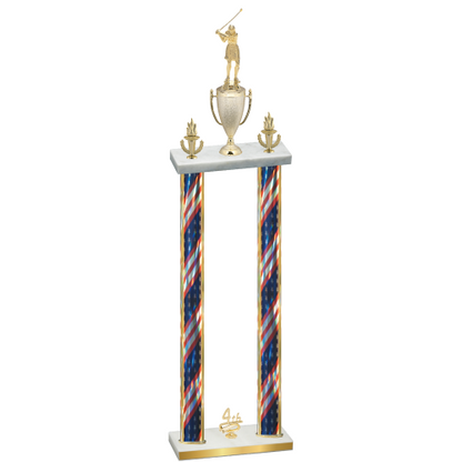Double Flag USA Fourth Place Golf Trophy