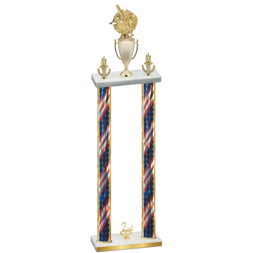 Double Flag USA Second Place Baseball Trophy