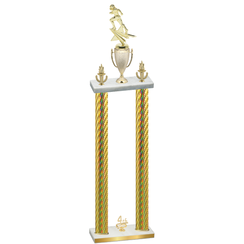 Double Gold Carbon Fiber Fourth Place Football Trophy