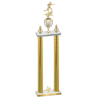 Double Gold Carbon Fiber Fourth Place Flag Football Trophy