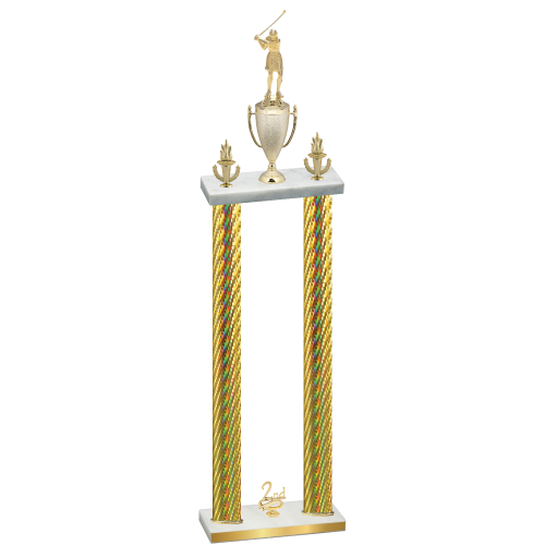 Double Gold Carbon Fiber Second Place Golf Trophy