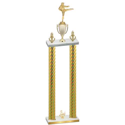 Double Gold Carbon Fiber Third Place Karate Trophy