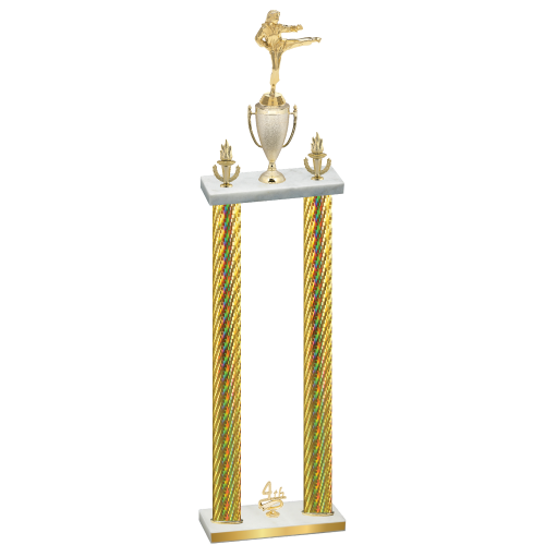 Double Gold Carbon Fiber Fourth Place Karate Trophy