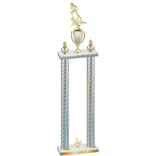 Double Silver Carbon Fiber Third Place Football Trophy