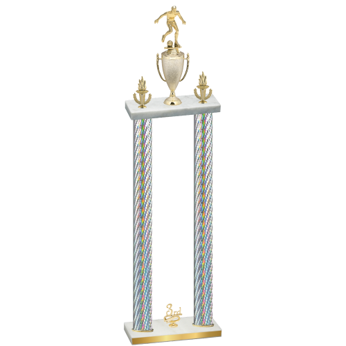 Double Silver Carbon Fiber Third Place Soccer Trophy