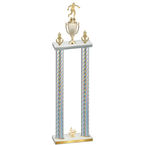 Double Silver Carbon Fiber Fourth Place Soccer Trophy