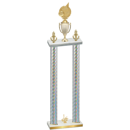 Double Silver Carbon Fiber First Place Volleyball Trophy