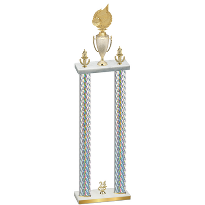Double Silver Carbon Fiber Year Volleyball Trophy