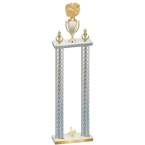 Double Silver Carbon Fiber Third Place Cheerleading Trophy