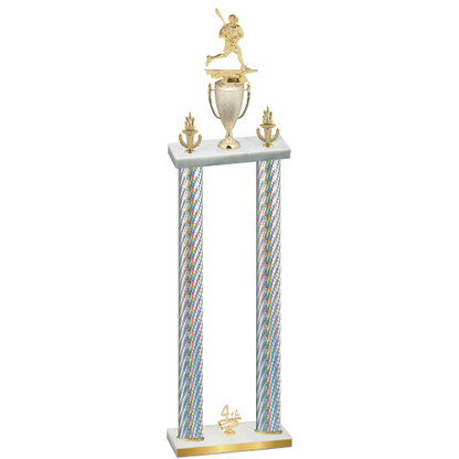 Double Silver Carbon Fiber Fourth Place Lacrosse Trophy