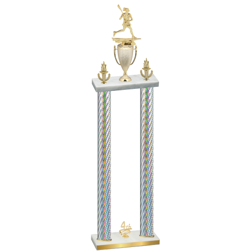 Double Silver Carbon Fiber Fourth Place Lacrosse Trophy