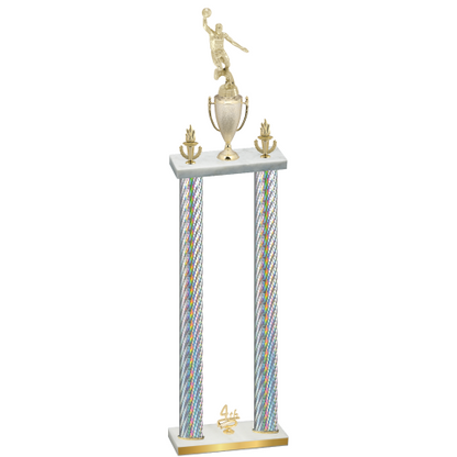 Double Silver Carbon Fiber Fourth Place Basketball Trophy