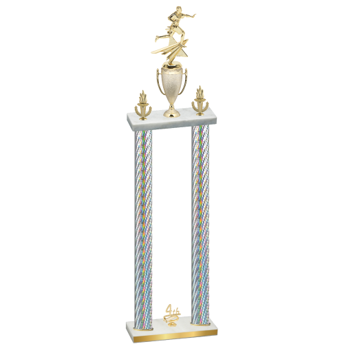 Double Silver Carbon Fiber Fourth Place Flag Football Trophy