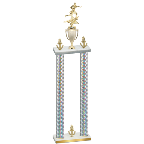 Double Silver Carbon Fiber Victory Flag Football Trophy