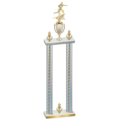 Double Silver Carbon Fiber Victory Flag Football Trophy