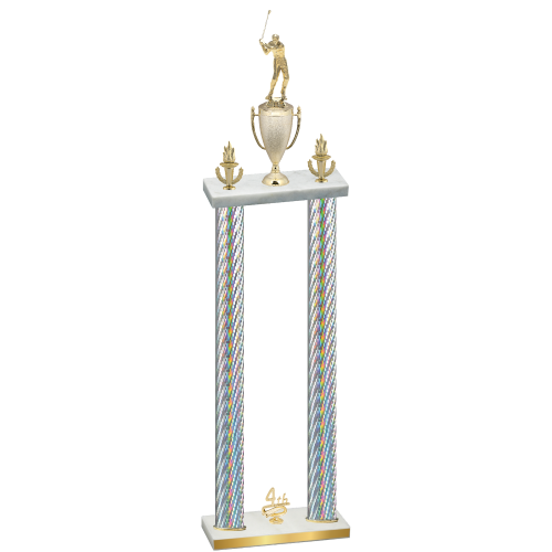 Double Silver Carbon Fiber Fourth Place Golf Trophy