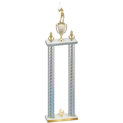 Double Silver Carbon Fiber Fourth Place Golf Trophy
