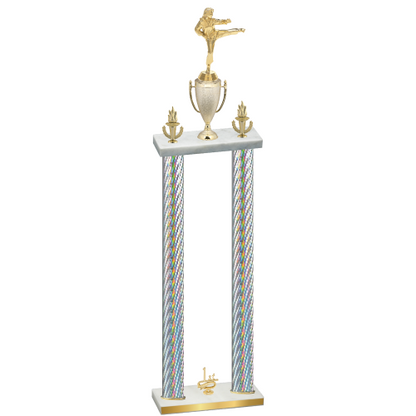 Double Silver Carbon Fiber First Place Karate Trophy