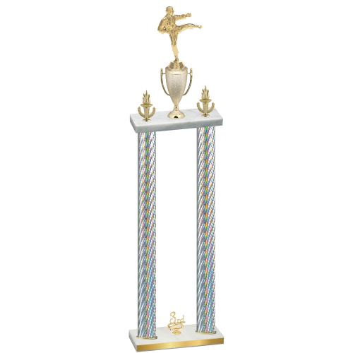 Double Silver Carbon Fiber Third Place Karate Trophy