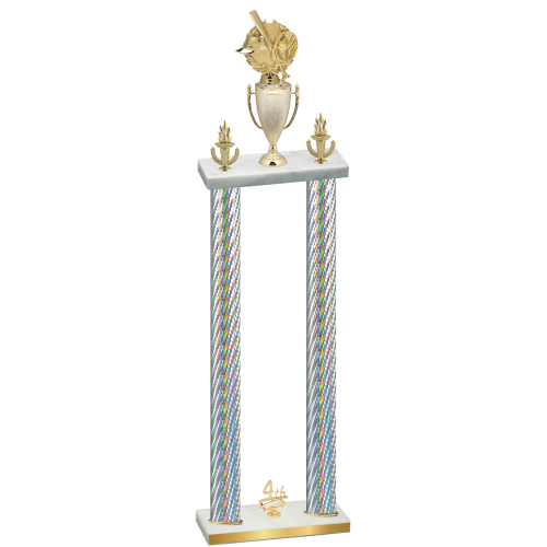 Double Silver Carbon Fiber Fourth Place Baseball Trophy