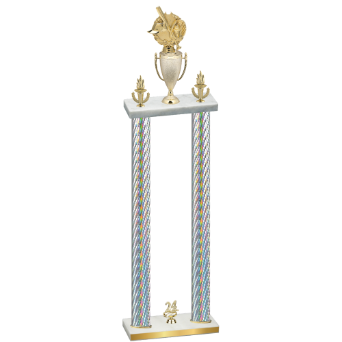 Double Silver Carbon Fiber Year Baseball Trophy