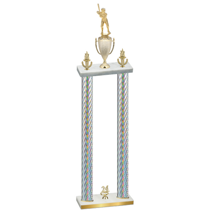 Double Silver Carbon Fiber Year Baseball Trophy