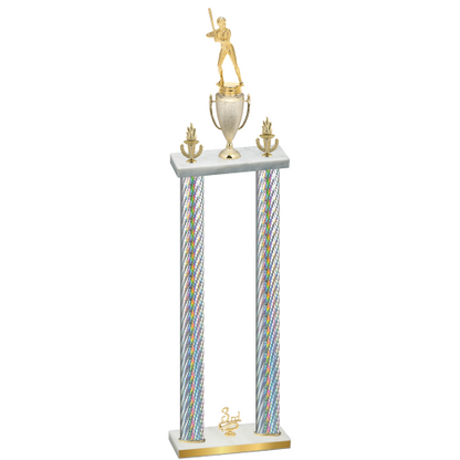 Double Silver Carbon Fiber Third Place Softball Trophy