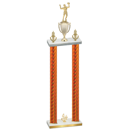 Double Orange Carbon Fiber Fourth Place Volleyball Trophy