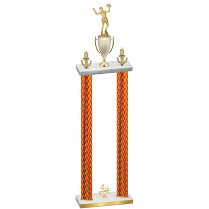 Double Orange Carbon Fiber Fourth Place Volleyball Trophy