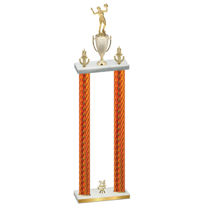 Double Orange Carbon Fiber Year Volleyball Trophy