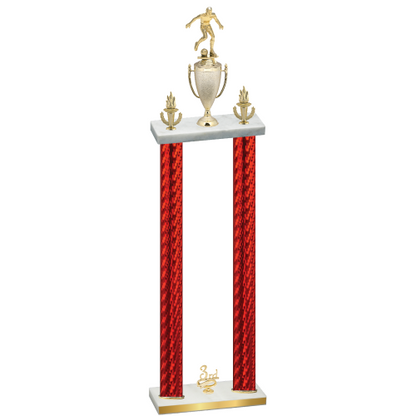 Double Red Carbon Fiber Third Place Soccer Trophy