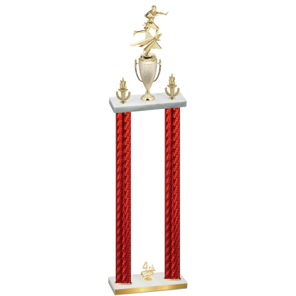 Double Red Carbon Fiber Fourth Place Flag Football Trophy