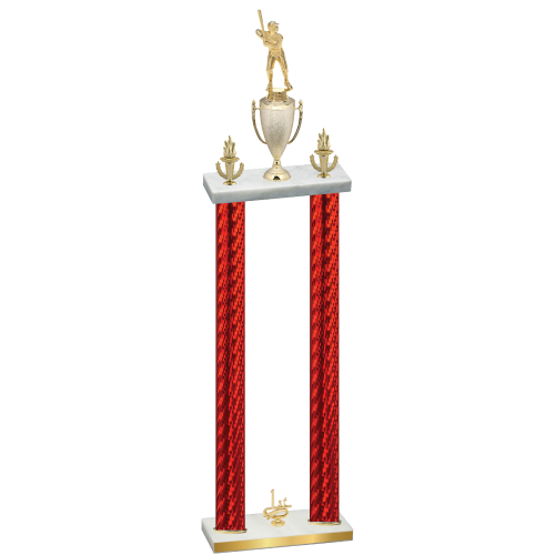 Double Red Carbon Fiber First Place Baseball Trophy