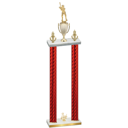 Double Red Carbon Fiber Third Place Baseball Trophy