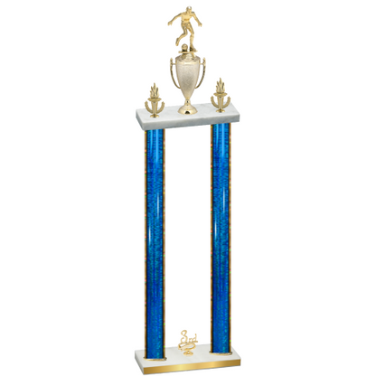 Double Blue Glacier Third Place Soccer Trophy