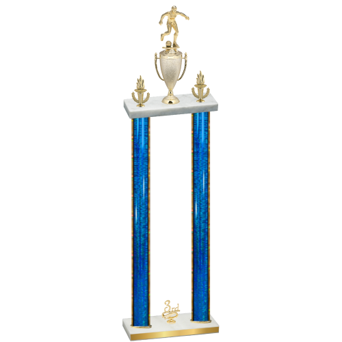 Double Blue Glacier Third Place Soccer Trophy