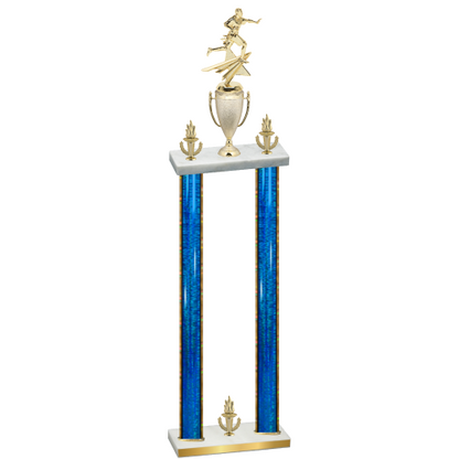 Double Blue Glacier Victory Flag Football Trophy