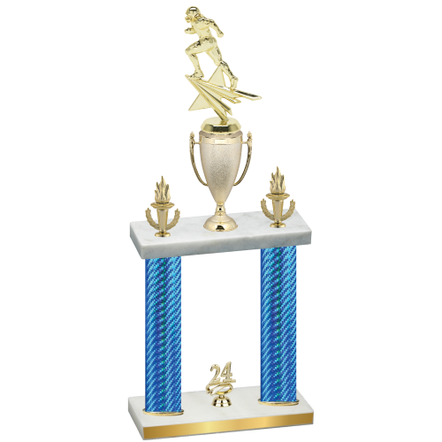 Double Blue Carbon Fiber Year Football Trophy