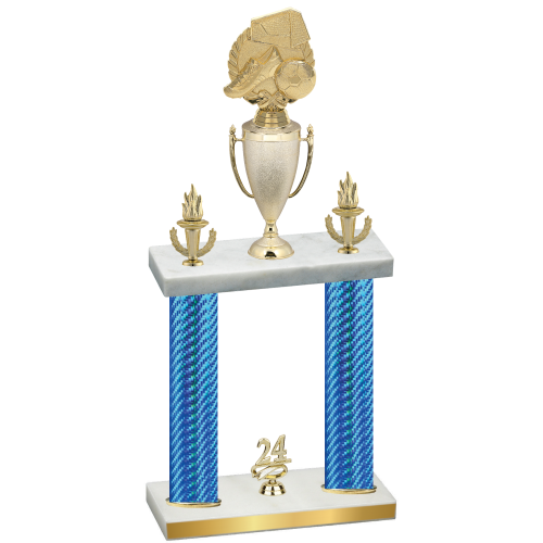 Double Blue Carbon Fiber Year Soccer Trophy
