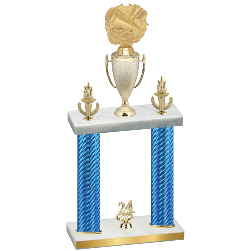 Double Blue Carbon Fiber Year Cheerleading Trophy