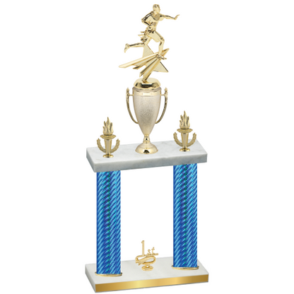 Double Blue Carbon Fiber First Place Flag Football Trophy